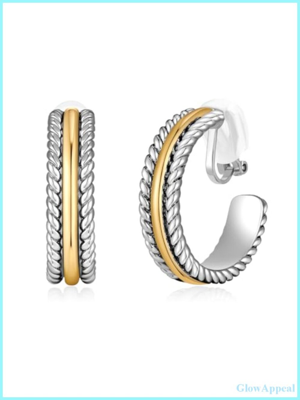 Clip On Earrings for Women Silver and Gold Plated Twisted Rope Hoops Non